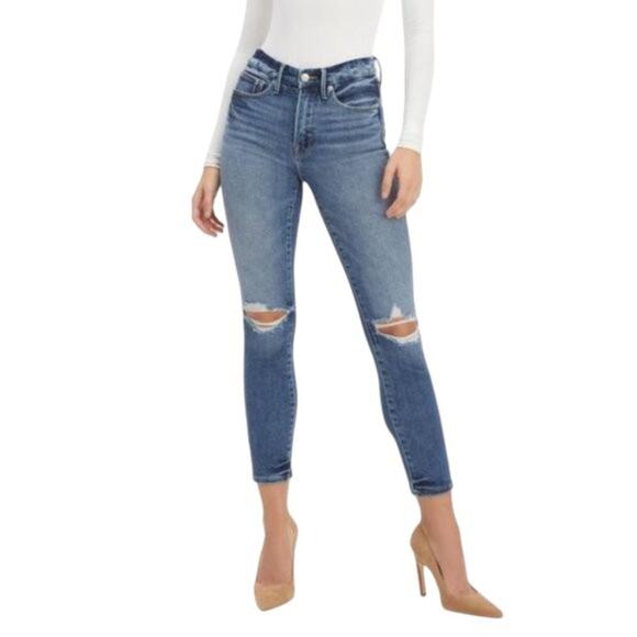 Good American Denim - Good American Good Legs Stovepipe High Rise Jeans SIZE 00 24x28 Blue Distressed